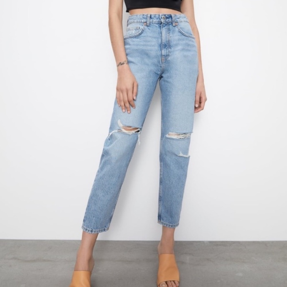 Distressed Zara Light Blue Denim Jeans